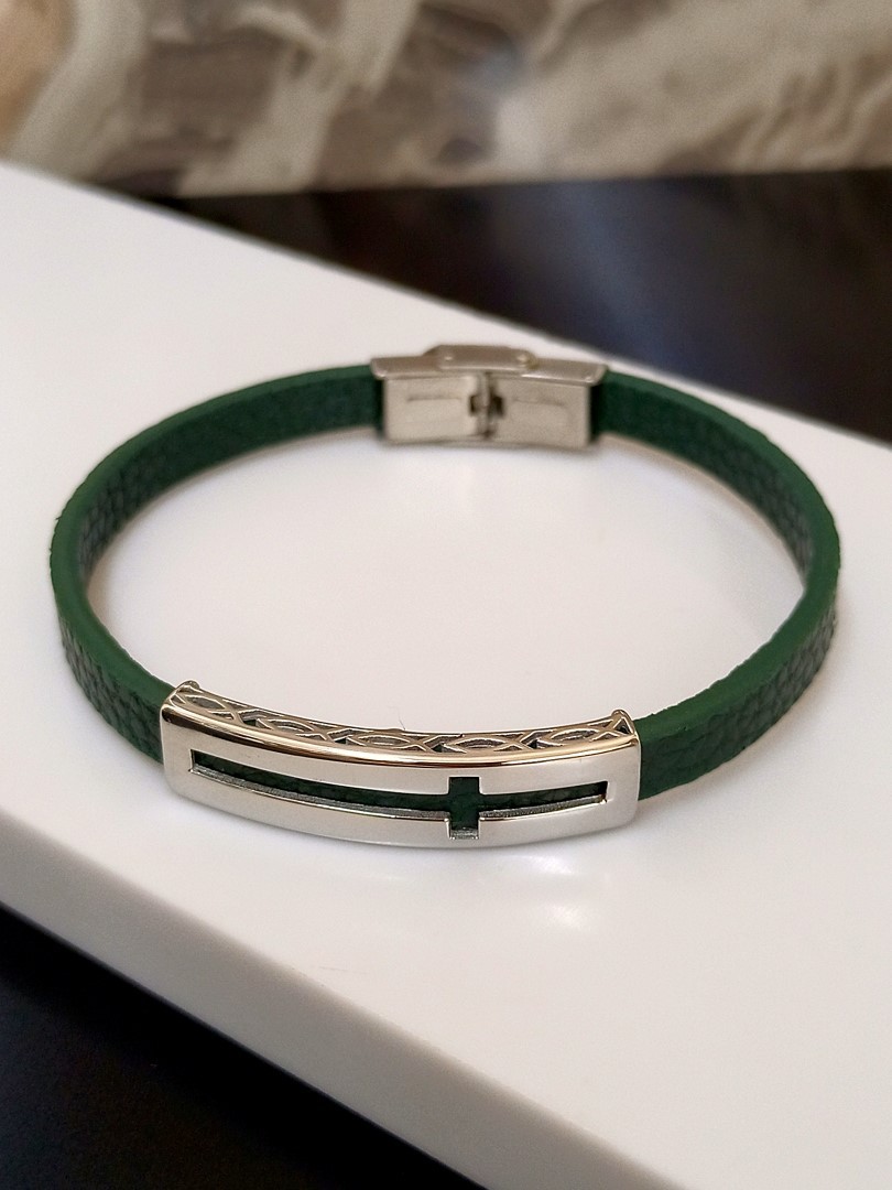 CROSS FISH GREEN LEATHER BRACELET