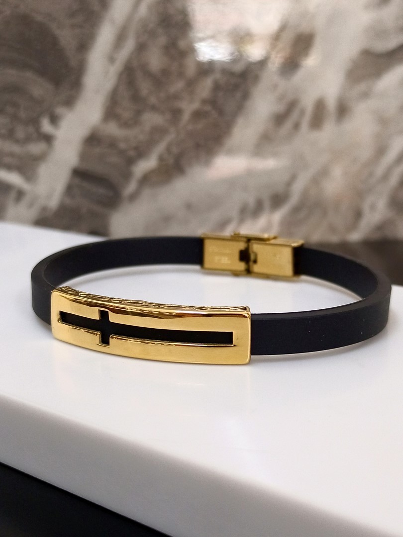 CROSS FISH RUBBER BRACELET GOLD PLATED