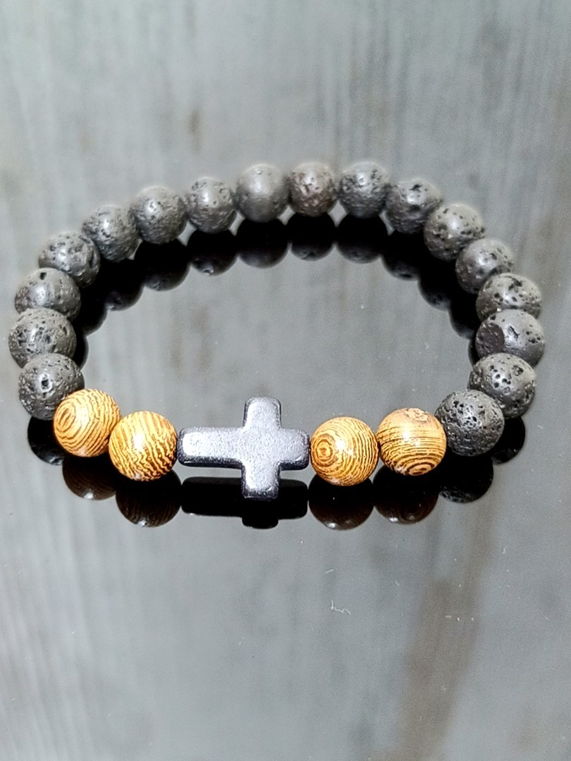 DARK BROWN BEAD CROSS BRACELET