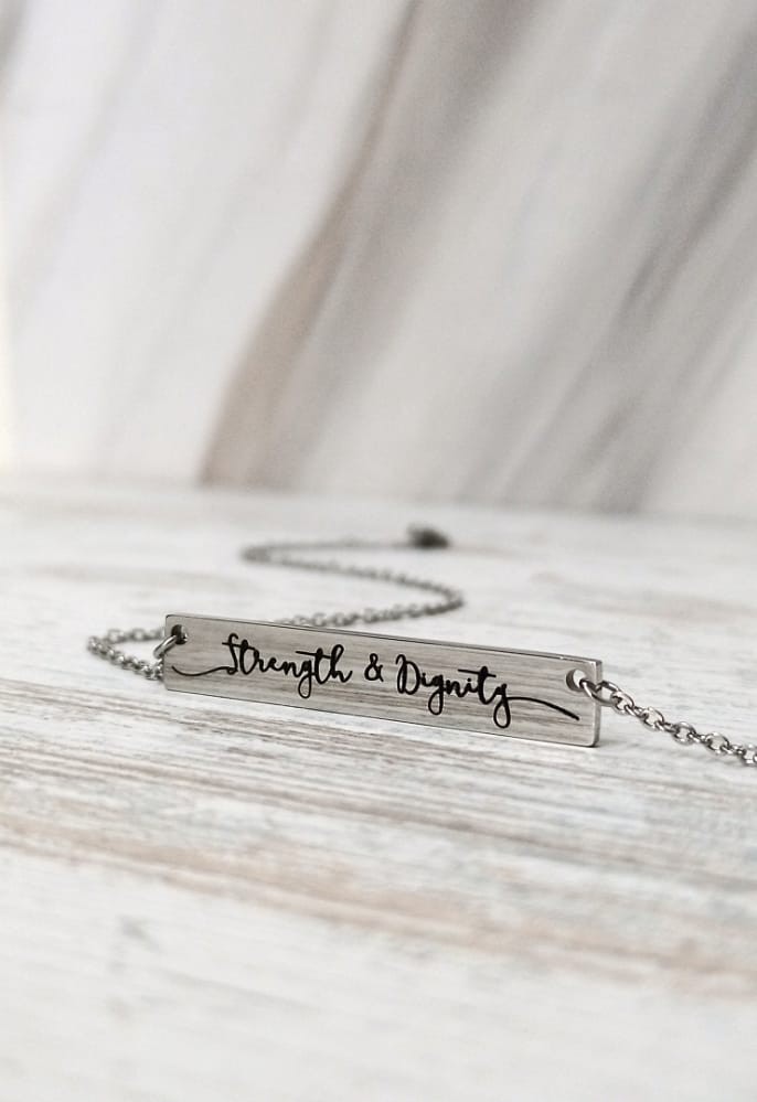 STRENGTH & DIGNITY BAR NECKLACE