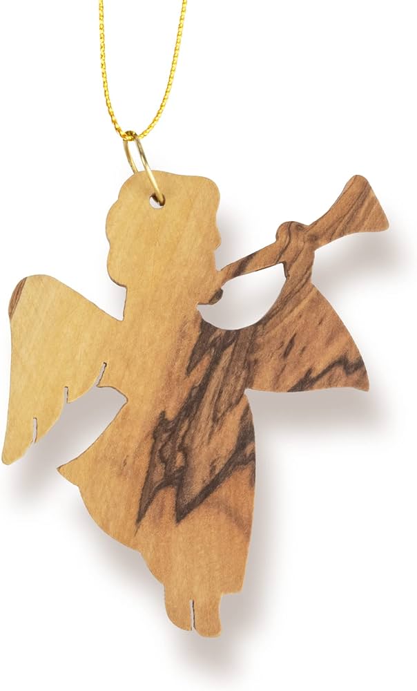 Wooden Trumpet Angel Ornaments