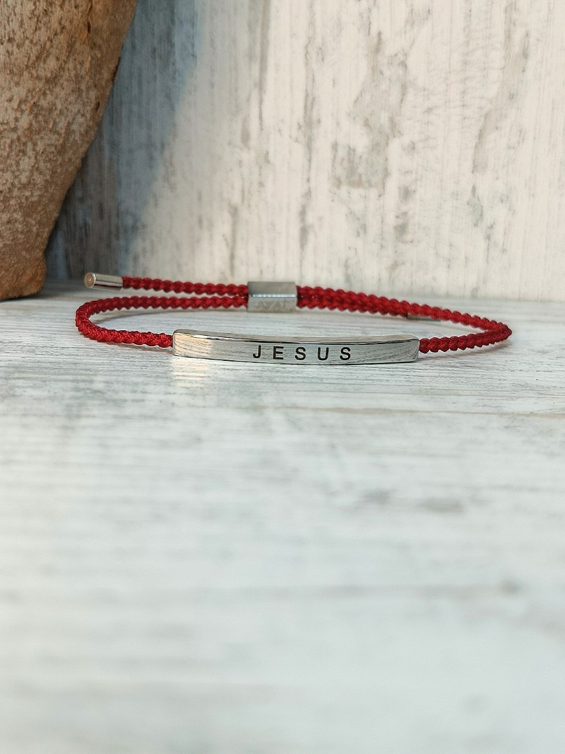 JESUS BRAIDED ROPE RED BRACELET