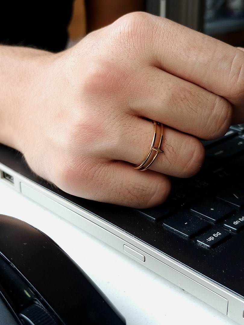 DOUBLE LINE CROSS RING GOLD PLATED